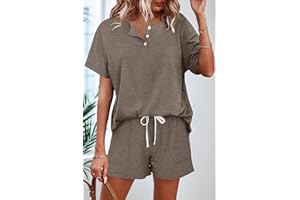 Womens Summer Vacation Outfits Lounge Sets Button Down Top and Shorts Set Sweatsuits with Pockets
