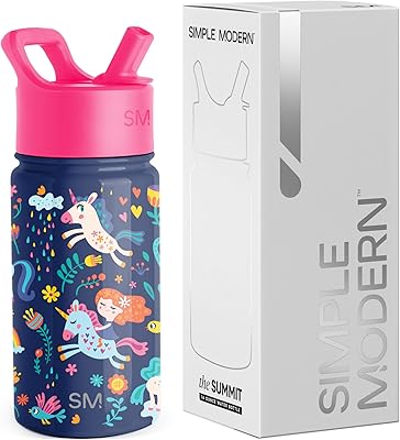Simple Modern Kids Summit Water Bottle with Straw Lid | 14oz Stainless Steel Cup Insulated Tumbler Tumbler for Girls, School | Unicorn Rainbows