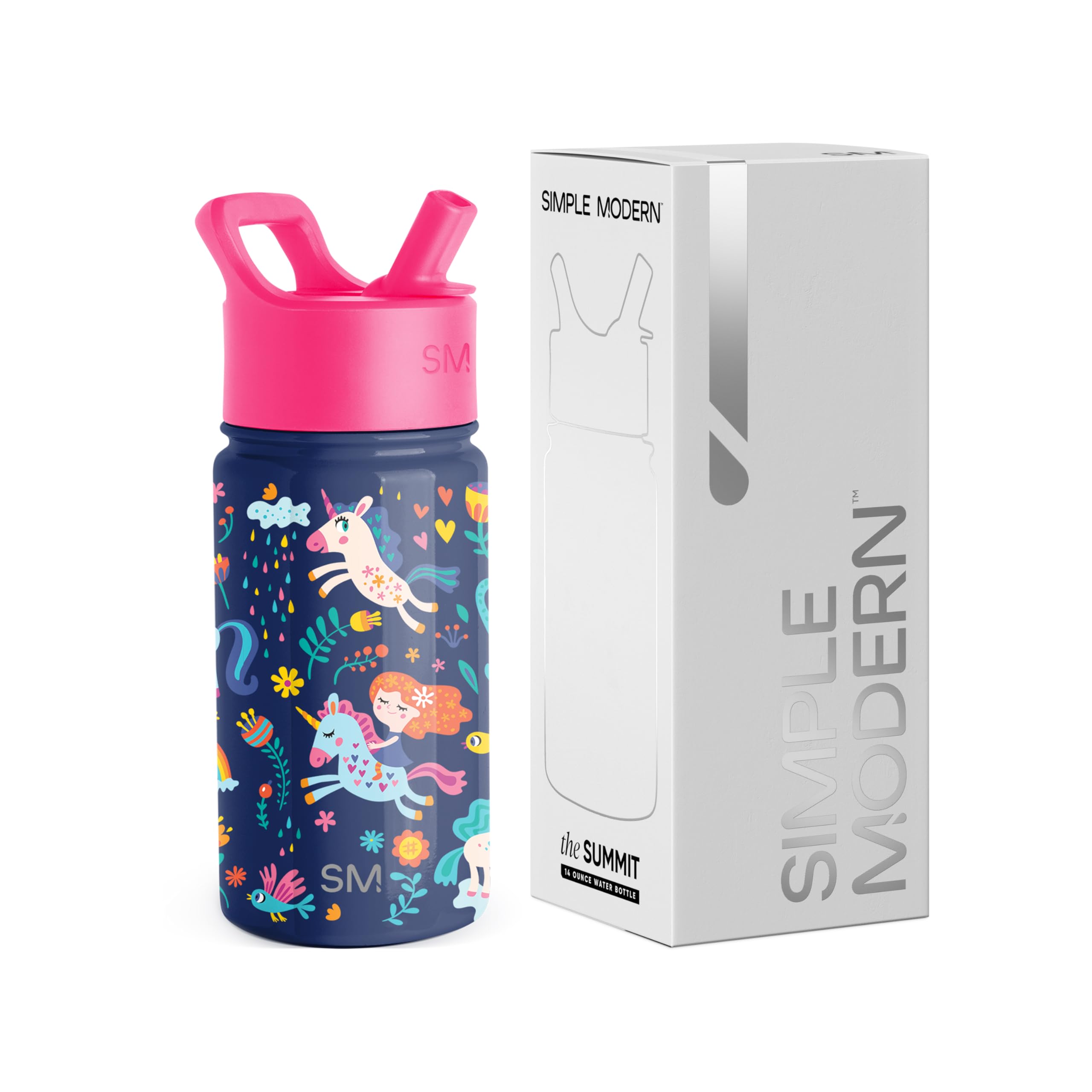 Photo 1 of Simple Modern Kids Summit Water Bottle with Straw Lid | 14oz Stainless Steel Cup Insulated Tumbler Tumbler for Girls, School | Unicorn Rainbows