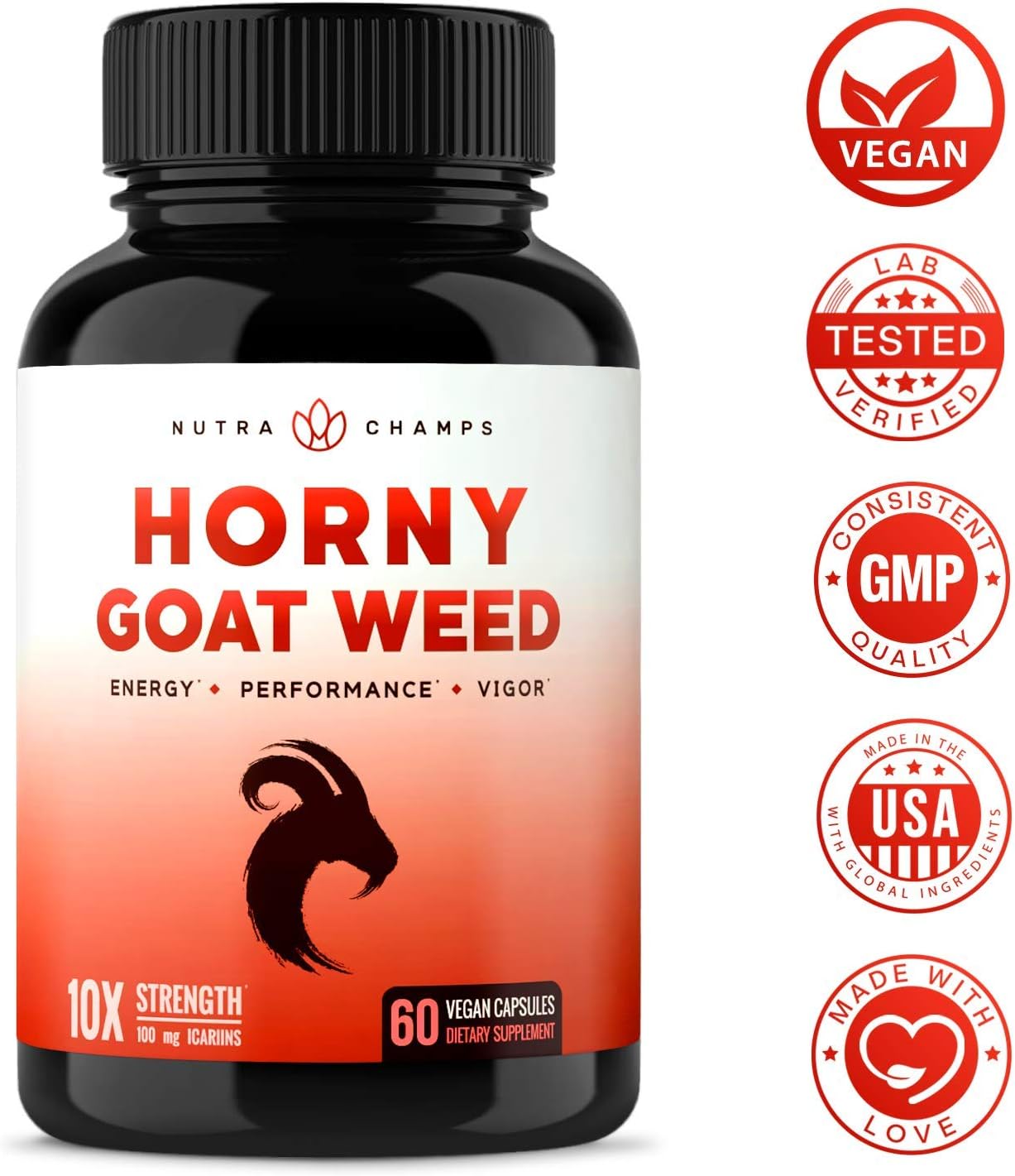 Premium Horny Goat Weed Extract [10X Strength Icariins] with Maca, Tribulus & Ginseng - Energy & Performance Complex for Men & Women - 1000mg Epimedium Powder Pills Supplement, Vegan Capsules: Health & Personal Care