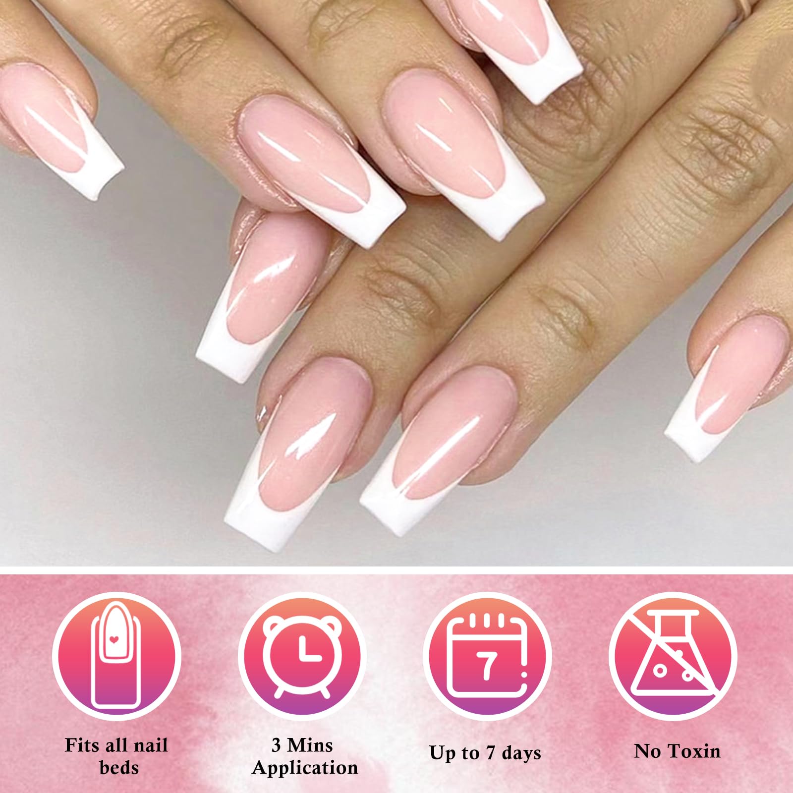AddFavor 120pcs White French Tip Press on Nails Medium Square Fake Nails Nude False Nails Square French Press ons Square Nail Acrylic Artificial Nail with Adhesive Tab for Women Girls - Image 4