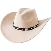 Lanzom Women Men Classic Felt Wide Brim Western Cowboy Cowgirl Hat with Belt Buckle