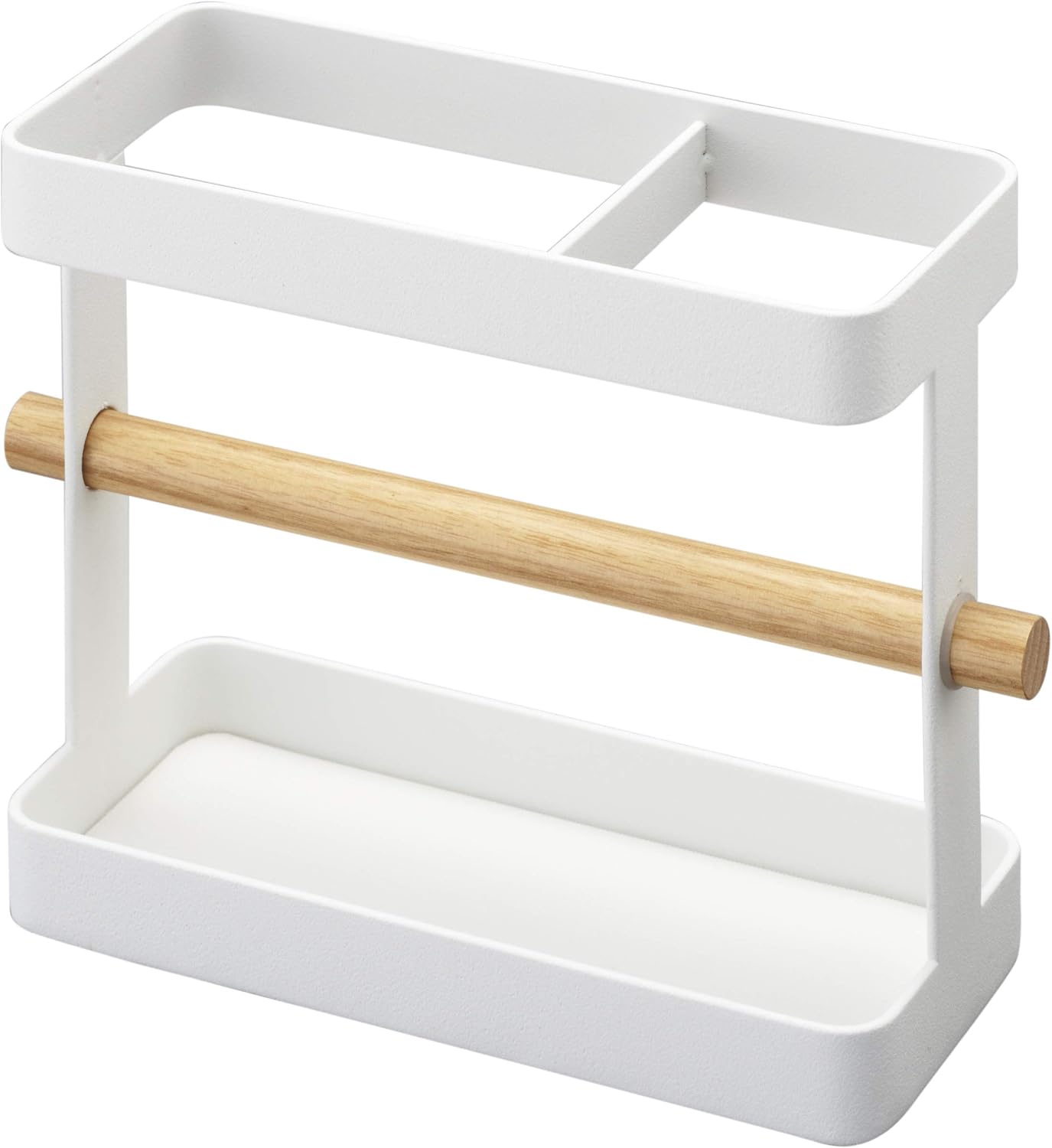 Yamazaki 3154 TOSCA Kitchen Tool Stand, White, Steel/Wood, Minimalist Design, 20 x 7.5 x 14.5 cm (LxWxH)
