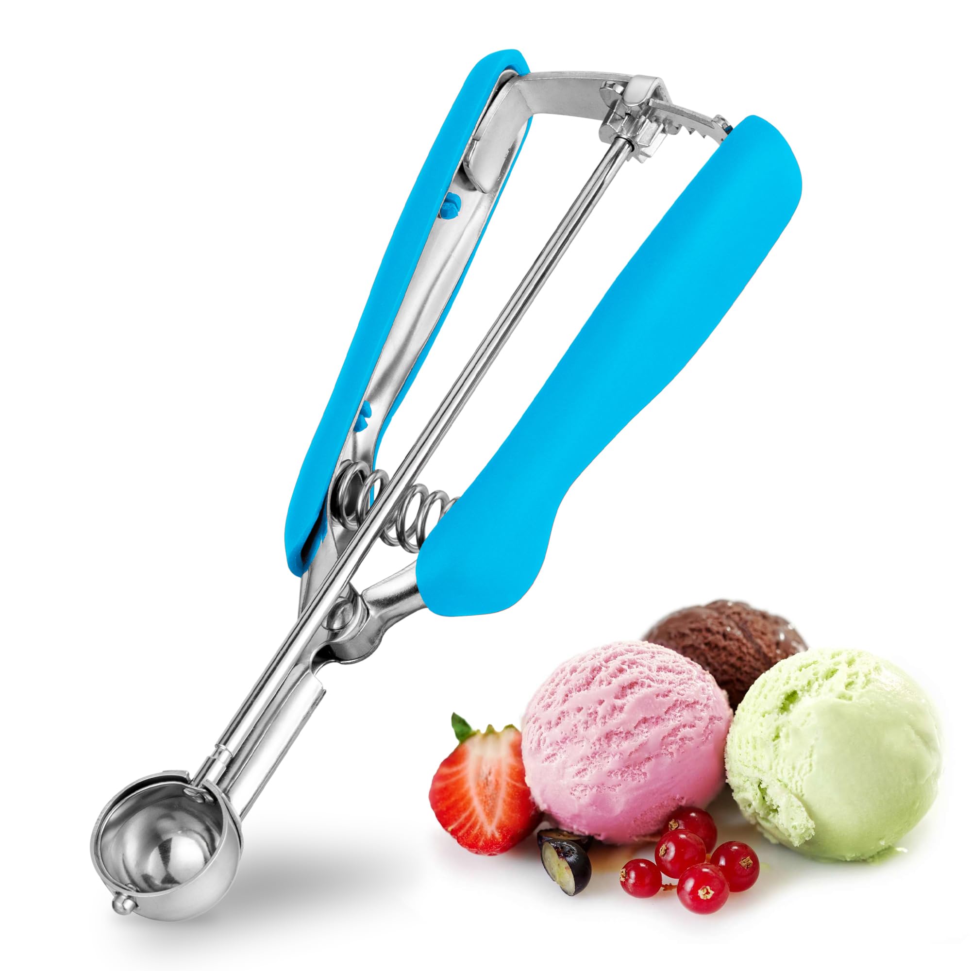 TJ POP Mini Cookie Scoop 2,5cm – Stainless Steel Ice Cream Scoop 5ml with Easy Trigger Release, Good Grip for Mini Ice Cream, Cookies, Melon Balls, Meatballs and Mashed Potato, 1 TSP - Sky Blue