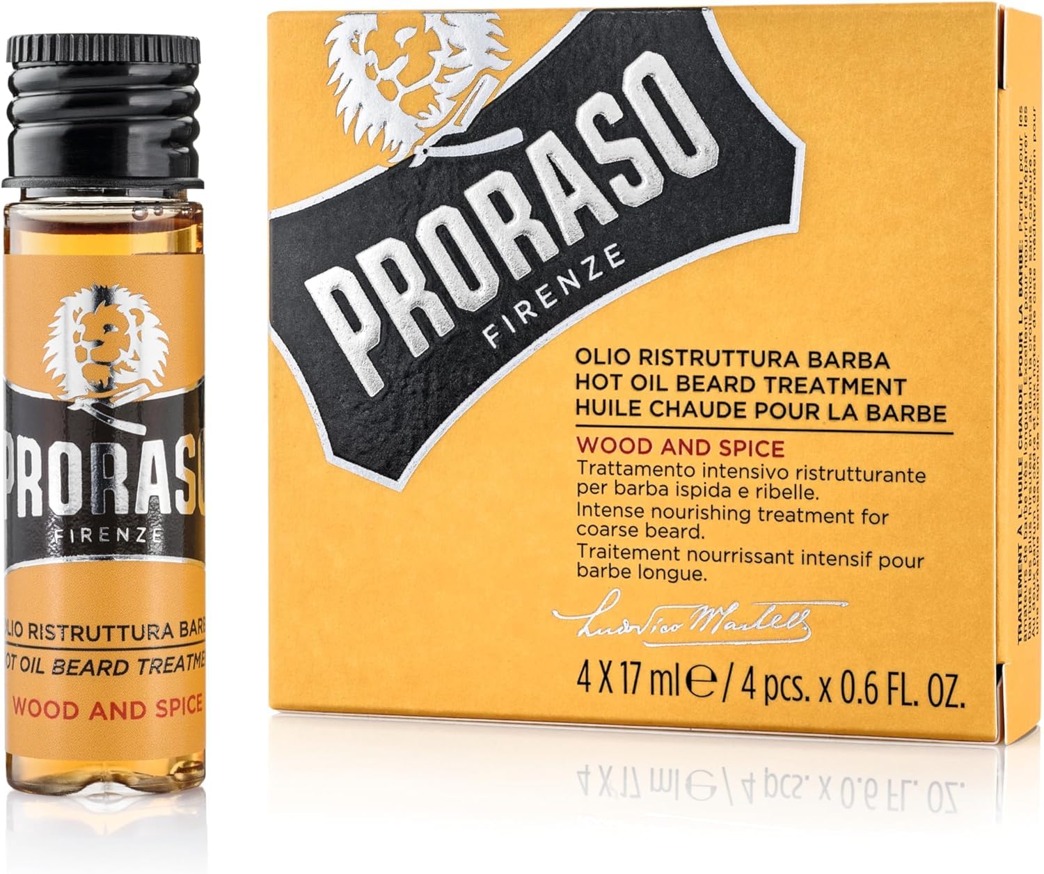 Proraso Hot Oil Beard Treatment, Wood and Spice, 4 x 17 ml, Beard Oil for Dry and Course Beards, Beard Moisturiser for Men,Made in Italy
