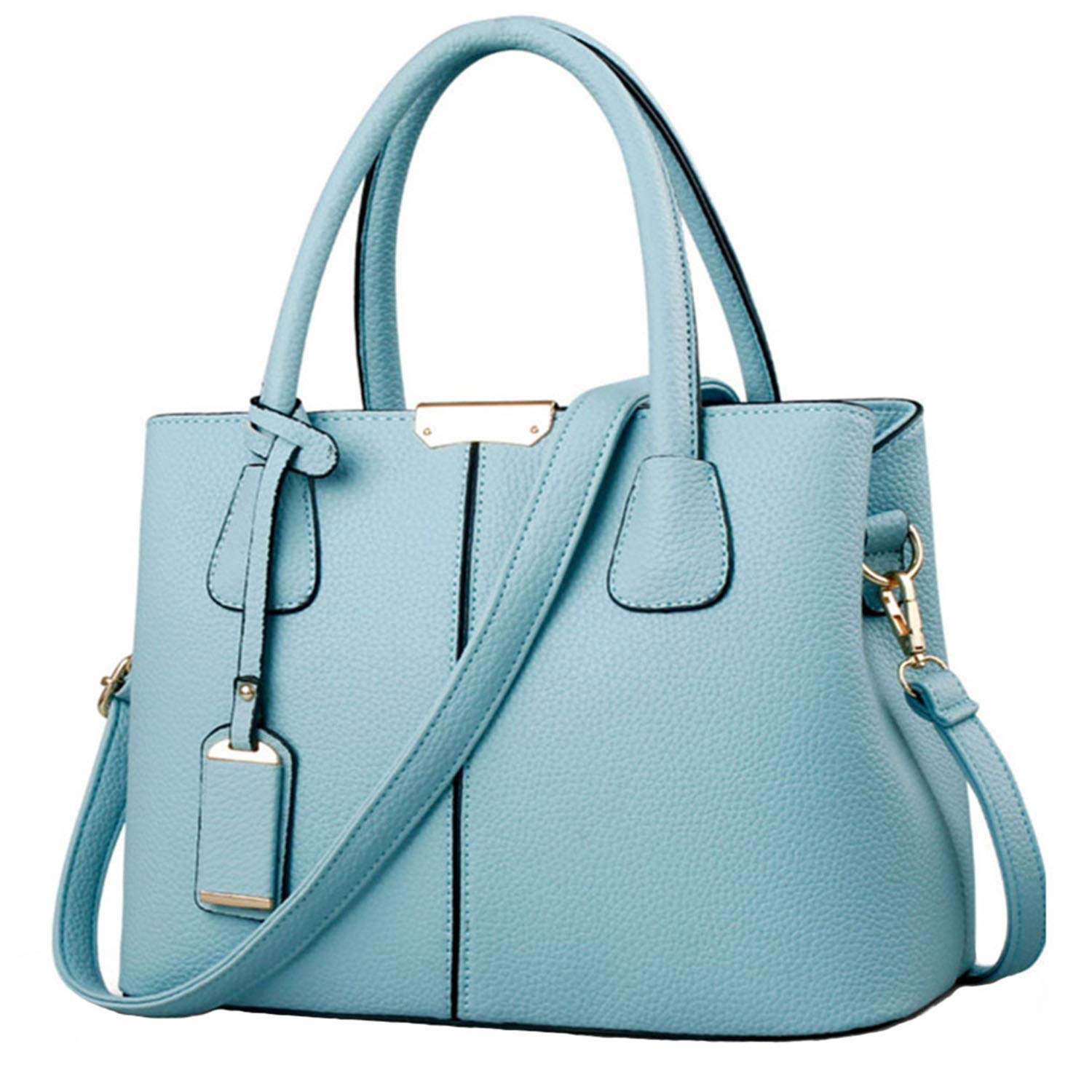 FiveloveTwo Women Classy Satchel Handbag Tote Purse Handle Bag Shoulder Bag Lightblue