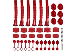 NOEAIKE Gas Can Spout Replacement,6-Pack Gas Can Nozzle Old Style with Flexible Hose for Most 1/2/5/10 Gallon Oil Cans-Gas Tank Cap,Included Sealing Rubber Ring,Nozzle/Base Cap(RED)