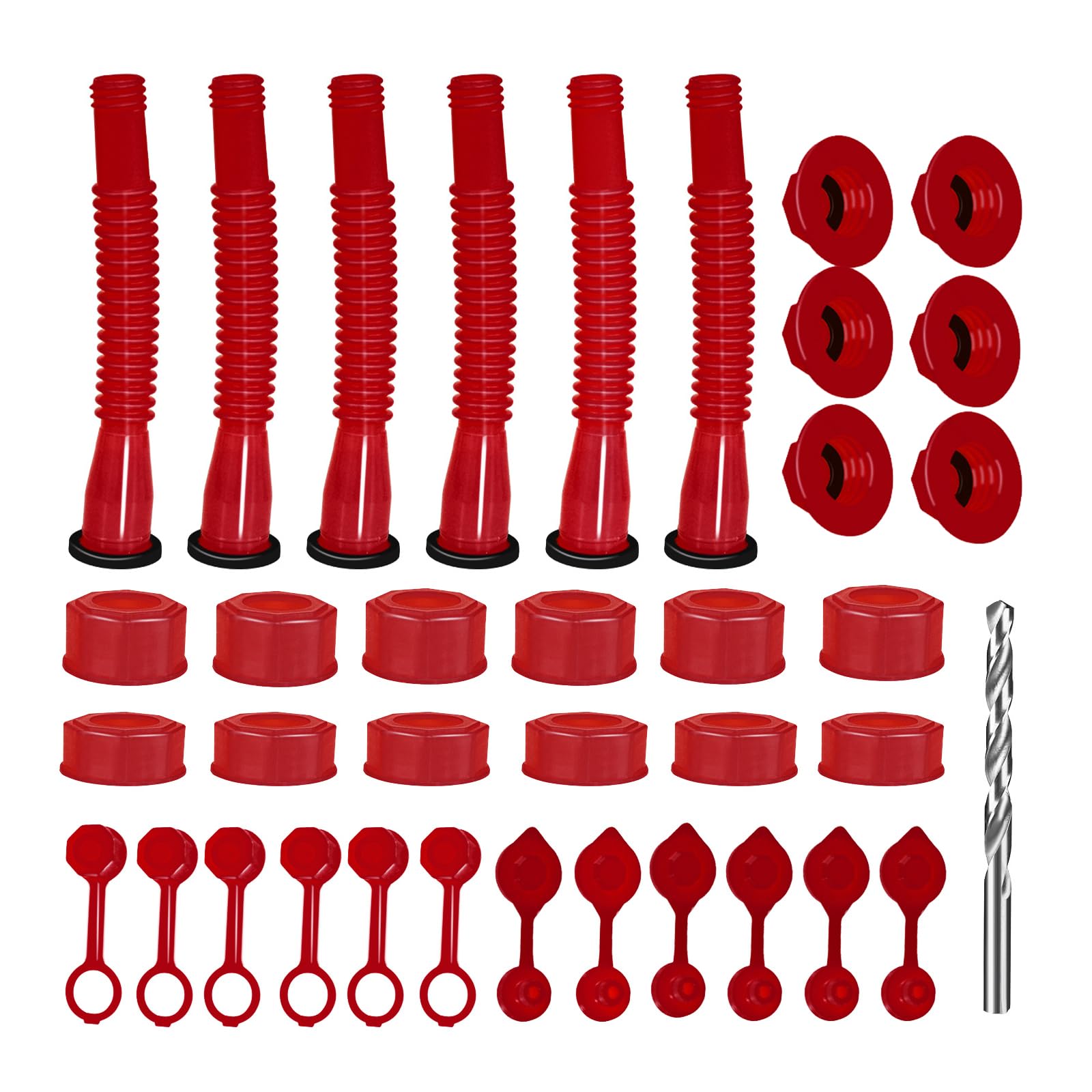 Photo 1 of NOEAIKE Gas Can Spout Replacement,6-Pack Gas Can Nozzle Old Style with Flexible Hose for Most 1/2/5/10 Gallon Oil Cans-Gas Tank Cap,Included Sealing Rubber Ring,Nozzle/Base Cap(RED)