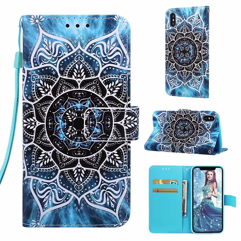 CRABOT Compatible with iPhone XS Max Phone Case Flip PU Leather Card Slot Wallet 3D Pattern Magnetic Buckle Cover+1PCS Screen Protector-(Mandala)