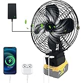 byczone Portable Cordless F-an for Dewalt 20V Battery, Cordless Works Fan Ba-ttery Powered F-an,20W 3500RPM Brushless Motor Fan with Low Voltage Protection,USBPort for Industrial,(No Battery)