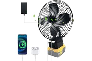 byczone Portable Cordless F-an for Dewalt 20V Battery, Cordless Works Fan Ba-ttery Powered F-an,20W 3500RPM Brushless Motor Fan with Low Voltage Protection,USBPort for Industrial,(No Battery)