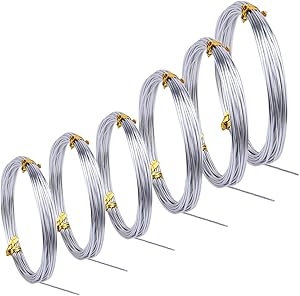 Sunmns 6 Rolls Silver Aluminum Wire, DIY Craft Art Wire, Soft and Flexible Metal Iron Wire, 1mm, 1.5mm, 2mm, 3mm in Thickness