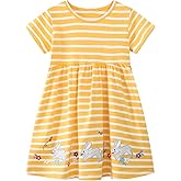 HILEELANG Toddler Girl Short Sleeve Easter Dress Cotton Casual Jersey Shirt Playwear Applique Dress