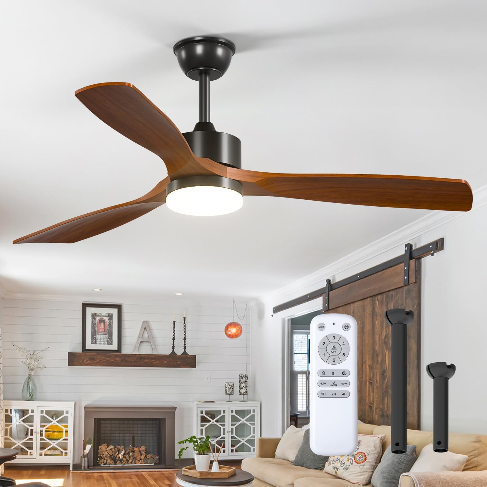 Photo 1 of **MISSING PARTS**addlon 52 inch Ceiling Fans with Lights and Remote Control, Reversible, 3 Wood Blades, 6 Speeds, 3CCT Dimmable, Noiseless, Indoor/Outdoor Black Walnut Ceiling Fan for Bedroom Living Room Gazebo Patio