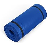 CAP 1" Extra Thick Yoga Mat, Exercise &amp; Workout Mat with Strap, Blue | Latex-free NBR foam adds deep cushioning on hard floors for Pilates, stretching, core training and floor exercises.