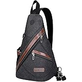 WITZMAN Canvas Sling Bag for Men Women Convertible Sling Backpack Crossbody Vintage Chest Bag Travel Casual Daypack（A8003 Black）