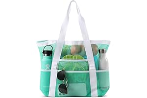 LEVOTIYER Beach Bag - Mesh Beach Bag Large 8 Pockets, Beach Tote Bag Beach Essentials for Vacation Must Haves