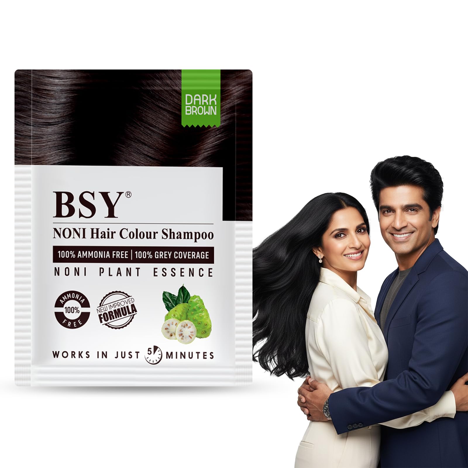 BSY Noni Black Hair Magic Hair color shampoo (20ml x 20 Sachets)|Ammonia Free Hair Colour for men|Natural Black Permanent Hair Dye Shampoo for women| Noni Fruit Hair Dye| 5 Minutes Hair Colour