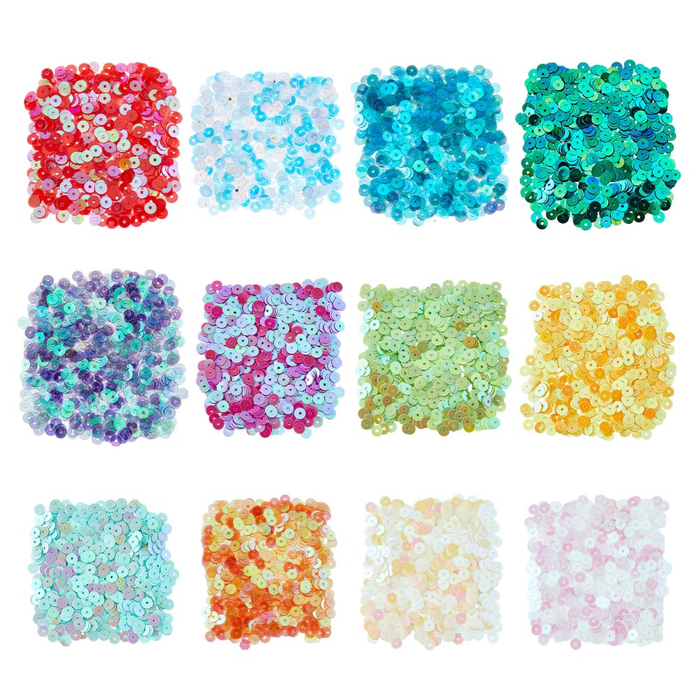 DICOSMETIC 6000Pcs 12 Colors Small Clear Sequins Bulk 5mm PVC Loose Sequins Flat Round Paillette Flat Round Sewing Paillette for DIY Garment Shoe DIY Craft Accessories, Hole: 1mm