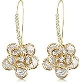 JIMARIN 14K Gold Bohemian Sparkly Crystal Flower Dangle Drop Earrings Lightweight Rhinestone Camellia Flower Floral Hoop Earring for Women