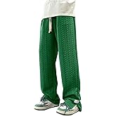 SOLY HUX Men's Drawstring Waist Sweatpants Split Side Textured Baggy Straight Leg Pants with Pockets