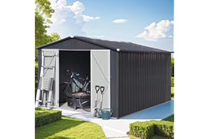 DHPM Outdoor Sheds 10FT x 8FT & Oversized Storage Clearance, Metal Anti-Corrosion Utility Tool House with Lockable Hinged Door & Shutter Vents, Waterproof Garden Shed for Backyard Lawn Patio Bikes