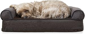 Furhaven Pet - Plush Orthopedic Sofa, Ergonomic Contour Mattress, Self-Warming Hi Lo Cuddler, Calming Anti-Anxiety Hooded Donut Dog Bed and More for Dogs and Cats - Multiple Styles, Sizes, and Colors