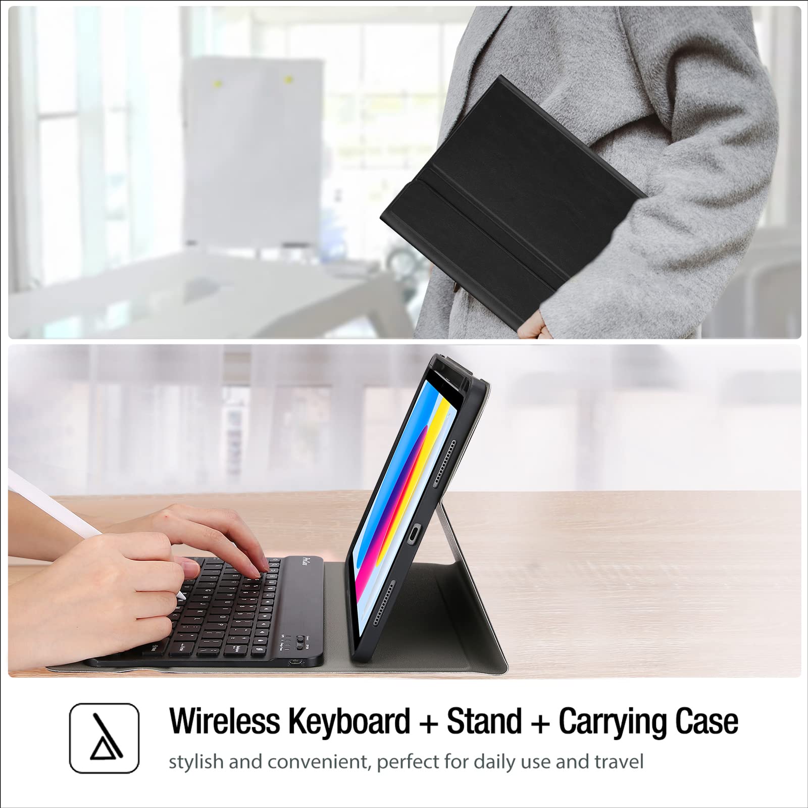 ProCase for iPad 11th (A16) 11-inch 2025 / 10th Generation Case with Keyboard 10.9 inch 2022, PU Leather Case with Magnetically Detachable Wireless Keyboard -Black