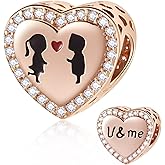 Rose Gold Couple I Love You Heart Charms, fits Pandora Valentines Bracelet, 925 Sterling Silver U and Me with CZ Couple Beads, Gifts for Wife/Husband
