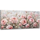 ChaudArt Flowers Pictures Wall Decor Rose Wall Art Pink Floral Canvas Painting Abstract Prints Artwork Framed for Bathroom Living Room Bedroom Kitchen Office Home Decor
