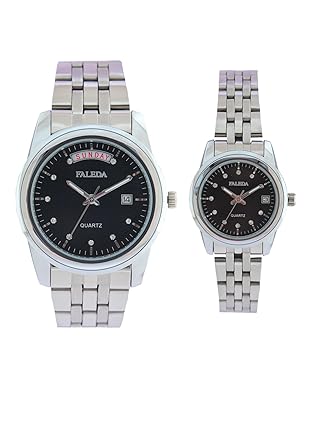 Faleda Black 6154PCHBDAY-DATE Silver Analog Formal For Couple