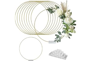 TEKXYZ 12 Inch Gold Metal Floral Hoops with Transparent Acrylic Bases for Table Centerpiece Decoration - Pack of 10