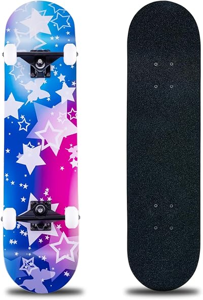 CLYCTIP Dream 31 x 8 Inch Complete Skateboard 8-Layer Maple Deck Dual Kick