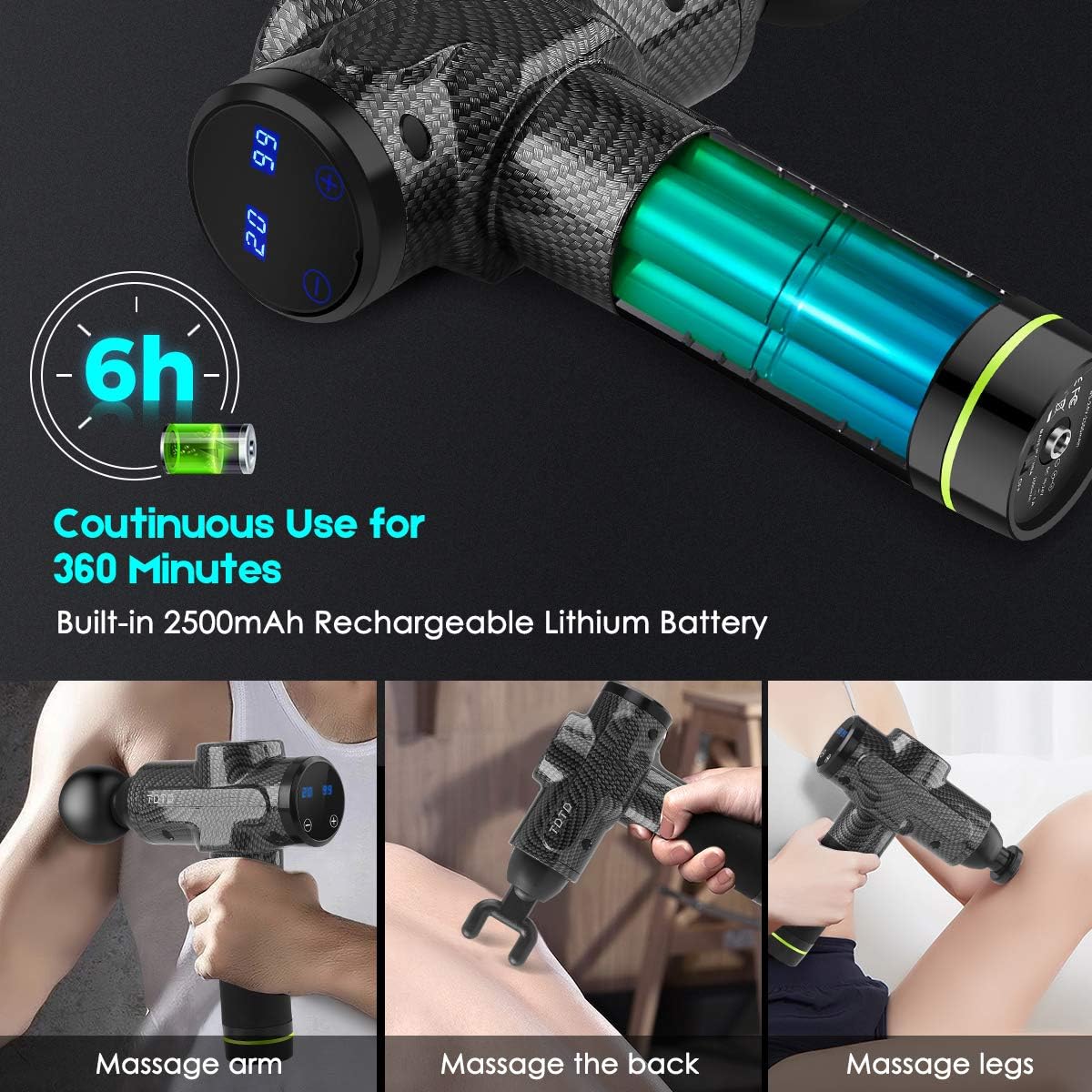 Muscle Massage Gun, TDTD Deep Tissue Percussion Massager with 20 Speeds Handheld Electric Back Massage for Neck Pain Relief, 6 Heads Included: Health & Personal Care