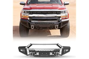 ROXX Front Bumper Fit for 2016-2018 Chevy Silverado 1500 Heavy Duty Steel Front Bumper，Steel with Side Wings Bull Bar （with I