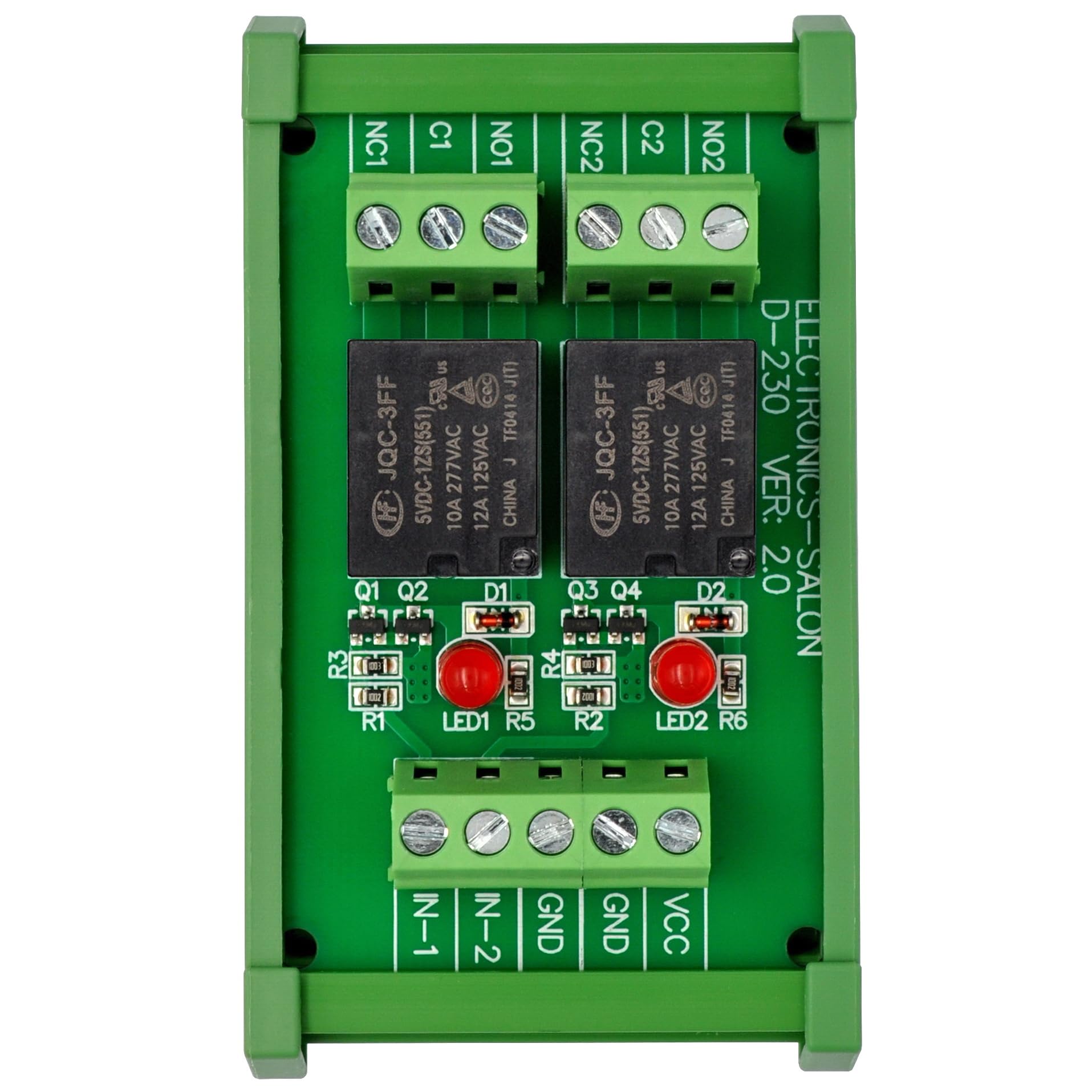 Electronics-Salon DIN Rail Mount 2 SPDT 10Amp Power Relay Interface Module, DC 5V Version.