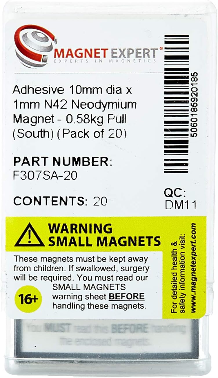 Adhesive N42 Neodymium Magnet for Arts Crafts, Model Making, DIY, Hobbies, Office and Home, 10mm dia x 1mm, 0.58kg Pull - Image 3
