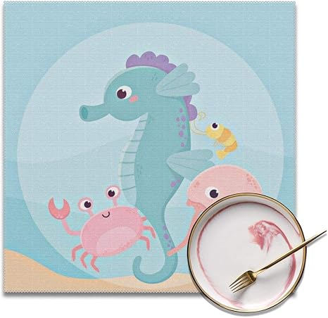 Amazon ランチョンマット テーブルマット 子供用 キッズ ベビー 可愛い タツノオトシゴクラゲカニエビ砂生活漫画 耐える 断熱 滑り止め 摩擦 お手入れ簡単 保育園 幼稚園 学校 家庭用 4枚 ランチョンマット オンライン通販