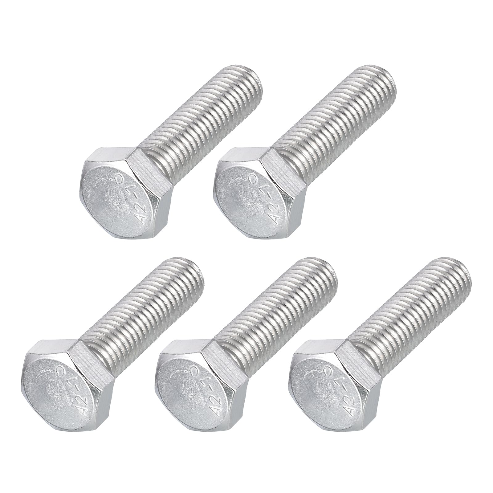 METALLIXITY Hex Bolts (M12-1.75x45mm) 5Pcs, 304 Stainless Steel Coarse Fully Threaded Hex Head Screw Bolt Machine Screws - for Furniture Repair, Silver