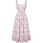 Scarlet Darkness Floral Dress for Women 2026 Corset Milkmaid Dresses Casual Summer Sundress with Pockets