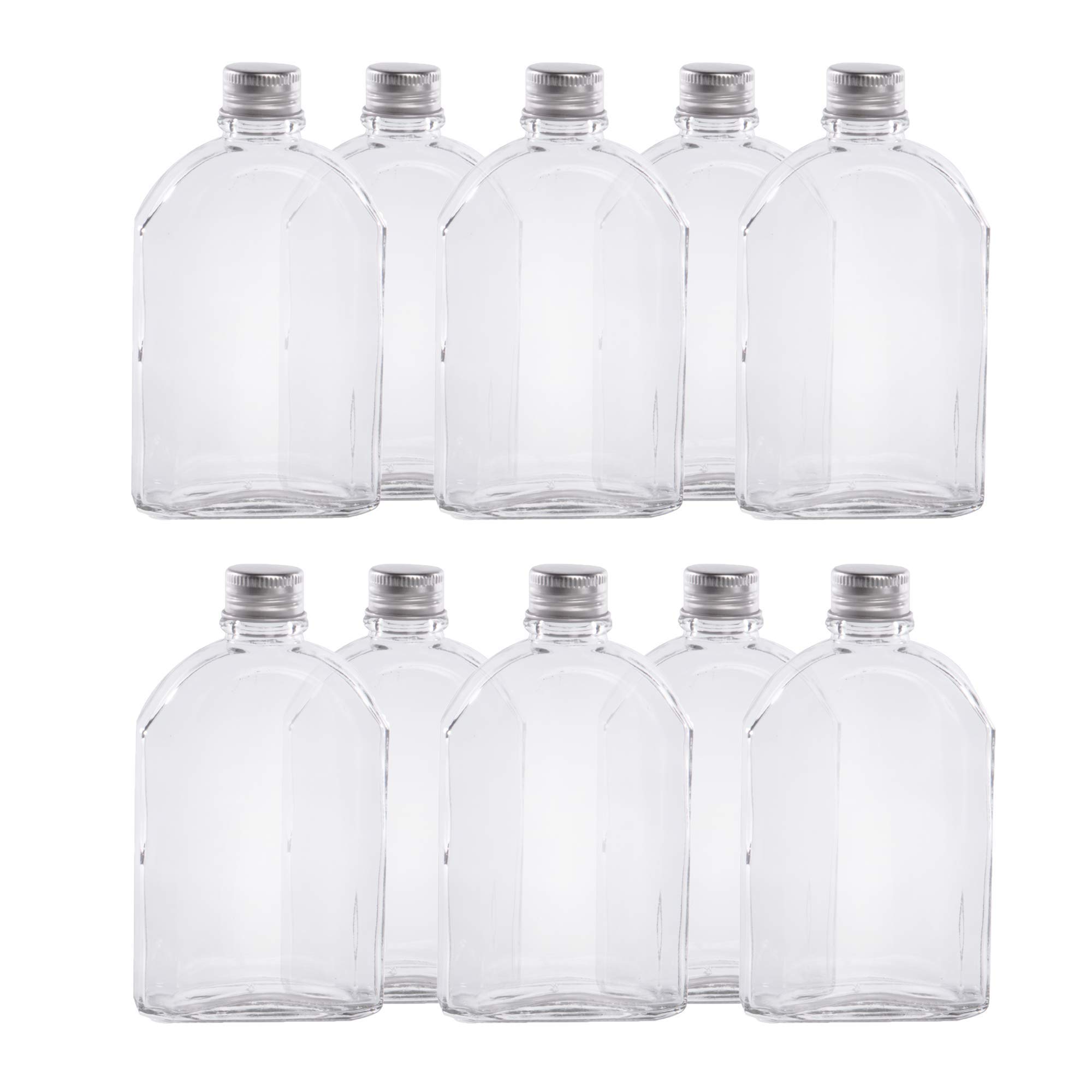 Pukkr Mini Glass Flask Bottles 200 ml – Pack of 10 Screw Cap Sample Bottle for Cocktails, Spirits, Oils, Flavours, Wedding Favours & Gift Sets – Airtight Thick Glass Bottles