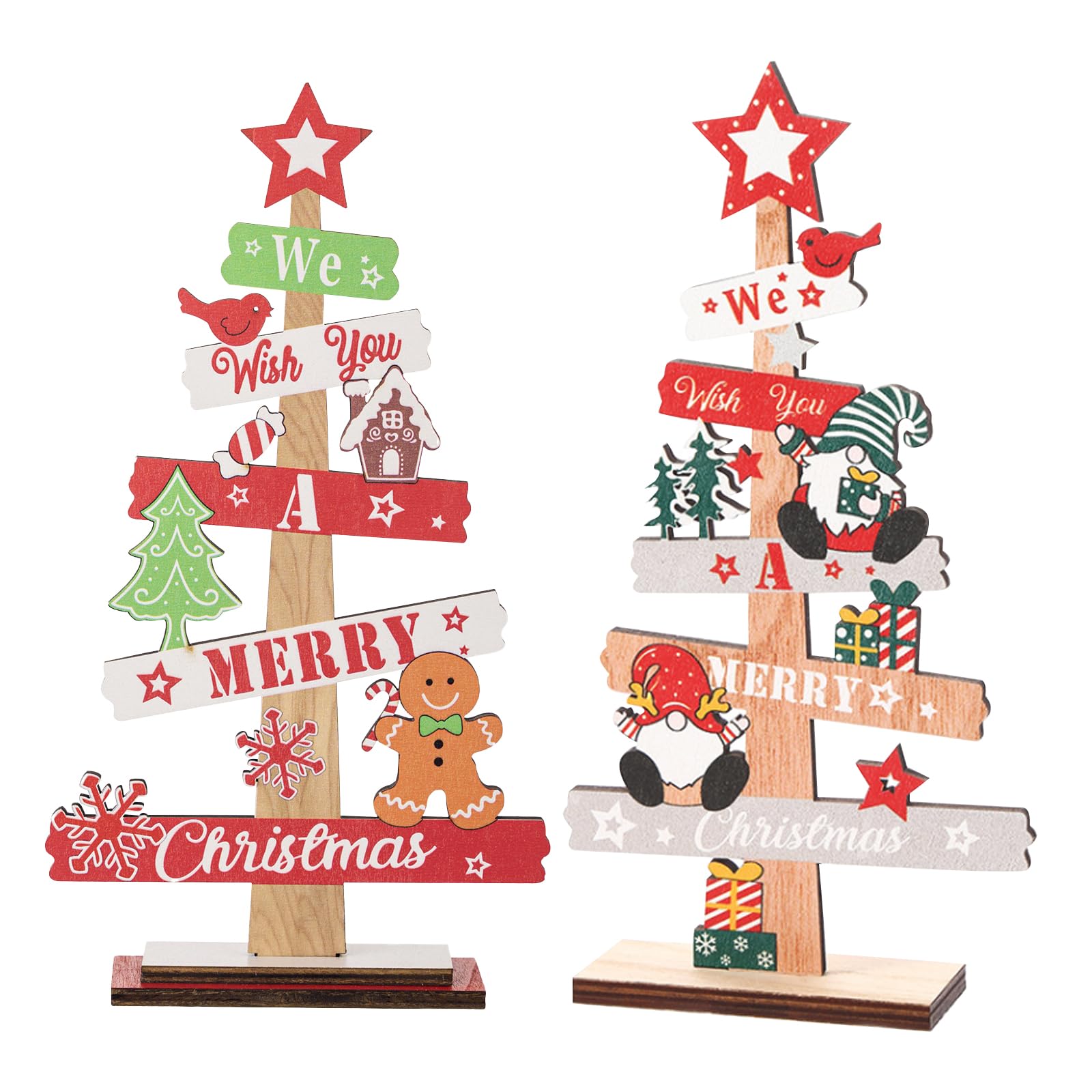 JSTHHTT 2PCS Christmas Table Decorations, Table Sign Xmas, Standing Christmas Tree, Christmas Memorial Ornament, Tabletop Decorations Christmas, for Xmas Party Supplies Home Room Decor