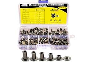 JSDTECHPRO Chicago Screws for Leather Assorted Kit - 5 Sizes (M5x5mm, 6mm, 8mm, 10mm, 12mm) Flat Head, Carbon Steel Chicago Rivets Assorted Sizes Ideal for DIY Crafts & Bookbinding etc (Gun Metal)