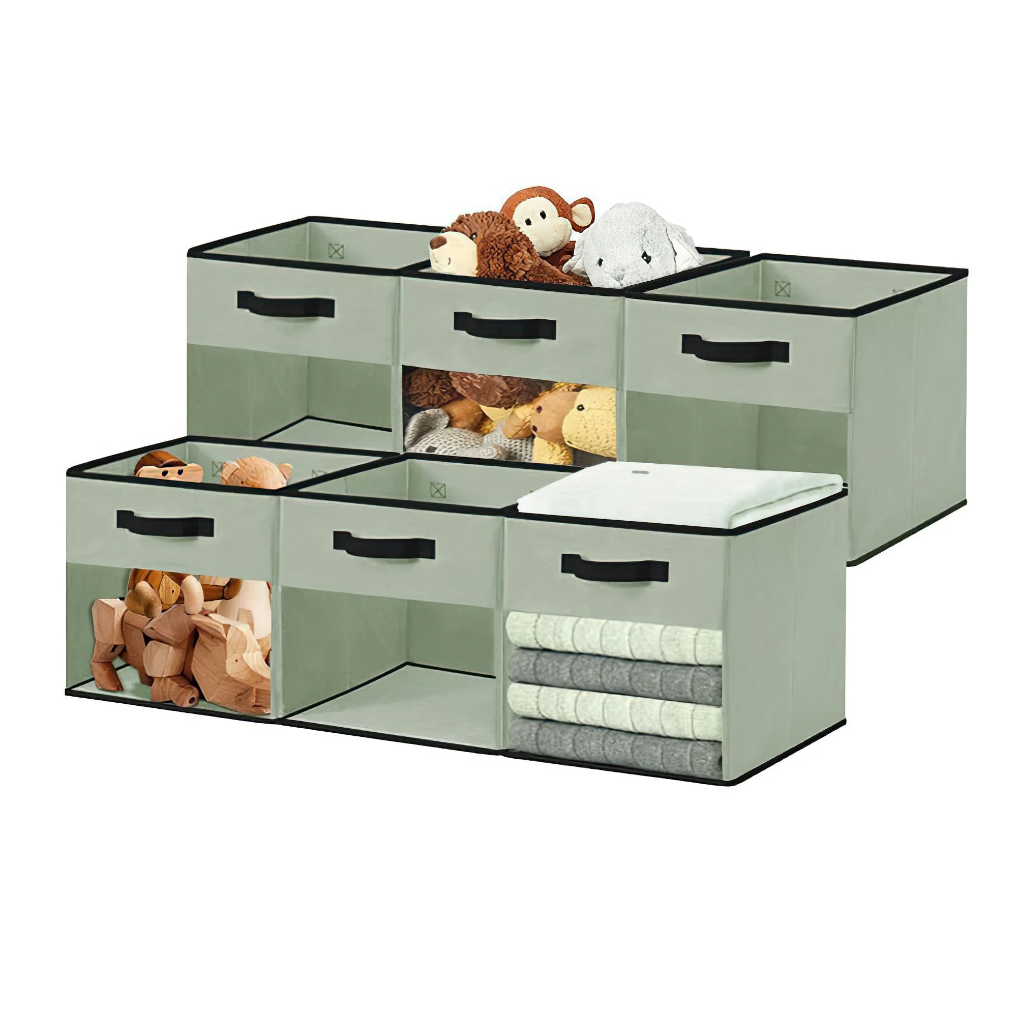 Photo 1 of DECOMOMO Storage Bins, Cube Storage Bin with Window, Fabric Storage Cubes for Shelves (11" / 6pcs, Green)