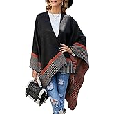 KirGiabo Women's Plaid Sweater Poncho Cape Coat Open Front Blanket Shawls and Wraps