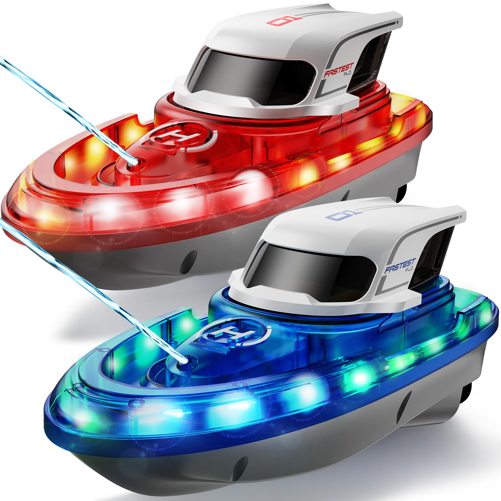 Syma 2 Pack Remote Control Boats for Kids, RC Racing Boats with LED Lights & Water Spray, 40 Minutes Total Playtime（20 Mins Per Boat）, Pool & Lake Toy, Gifts for Boys Girls Aged 8–12
