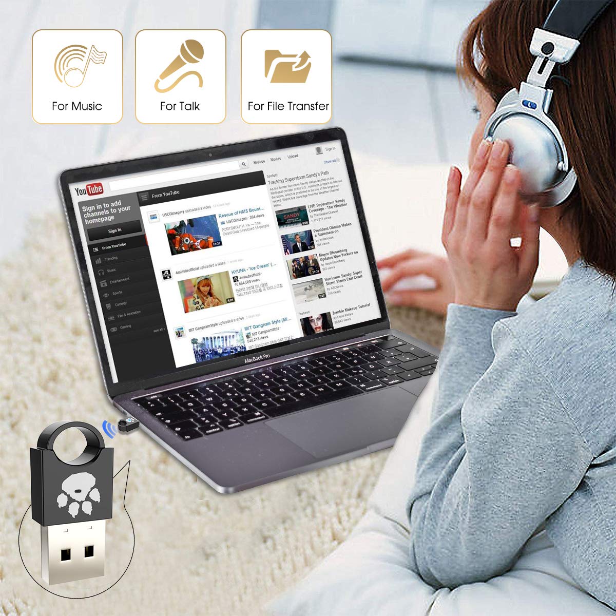 USB Bluetooth 4.0 Adapter Dongle for PC Laptop Computer Desktop Music Keyboard, Mouse, for Windows 10 8.1 8 7 XP Vista