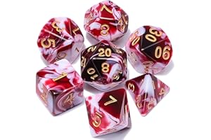 QMAY DND Dice Set -D&D Polyhedral Dice (7 Pcs) for Dungeons and Dragons (Blood red and White)