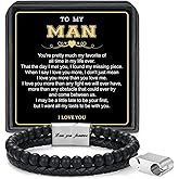 LUXEJEW Gifts for Men - Beaded Leather Bracelet 6mm Matte Agate Stone Bracelets for Men Dad Son Husband Boyfriend Grandpa Grandson Brother Uncle Nephew Adjustable Magnetic Clasp
