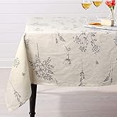 ColorBird Spring Floral Beige Cotton Linen Rectangle Tablecloth Rustic Garden Natural Decorative Table Cover for Kitchen Dining Summer Picnic Indoor (Rectangle/Oblong, 55 x 120 Inch, Linen)